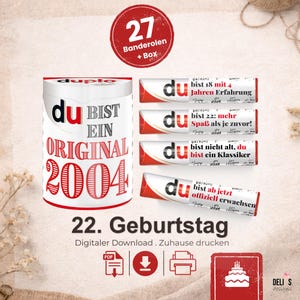 Duplo Banderolen, Geschenk 22. Geburtstag, Jahrgang 2004, Geburtstagsgeschenk Mann, Mitbringsel Frau, DIY Geschenkidee, 22 Jahre Feier, A231