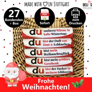 Banderole świąteczne Duplo, osobisty prezent dla niego, urocza wiadomość świąteczna, kalendarz adwentowy dla niej, DIY Instant PDF, A011