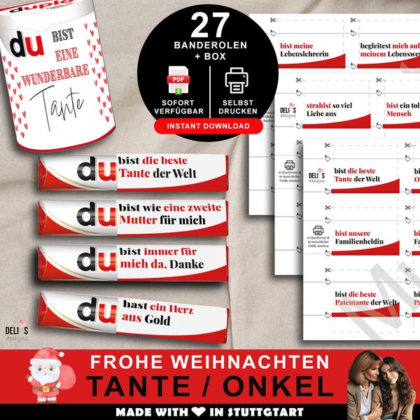 Duplo Banderolen Tante Onkel, Geschenkbox Patentante, Du Botschaft Patenonkel, persönliches Geschenk, Weihnachtsgeschenk last minute, DIY