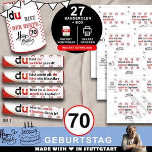 Duplo Banderolen, Geschenk 70. Geburtstag, Geburtstagsgeschenk Mann, Mitbringsel Frau, DIY Geschenkidee drucken, 70 Jahre Feier, pdf, A089