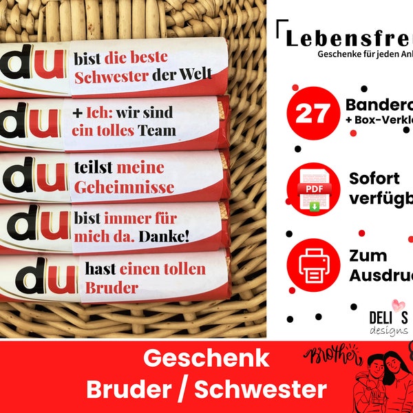 27 Duplo banderollen broers en zussen liefde, geschenkdoos beste zus, bericht beste broer, idee persoonlijk cadeau verjaardag, DIY pdf