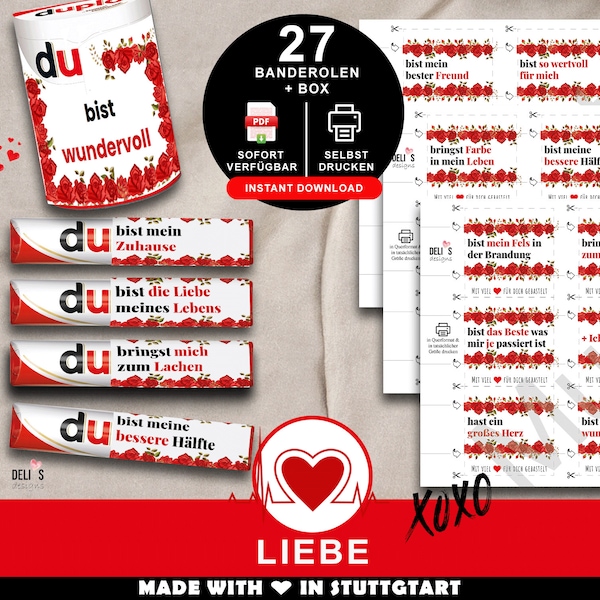 Duplo Banderolen Liebe, romantisches Geschenk Valentinstag, DIY Geschenkidee Frau, Jahrestag Mann, Hochzeitstag Partner, pdf zum ausdrucken