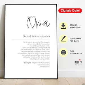 Poster Oma Definition – Personalisierbares Geschenk Grossmutter, Weihnachtsgeschenk Grosseltern, Omatag Liebe, DIY PDF, sofort da, A142