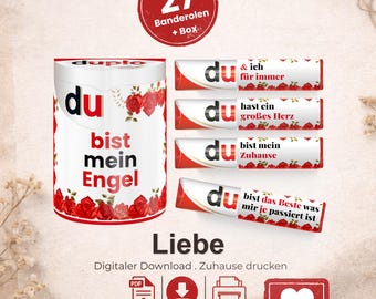 Envoltorios Duplo Love, regalo romántico de San Valentín, idea de regalo DIY para mujeres, aniversario para hombres, aniversario de bodas para parejas, PDF imprimible, A026