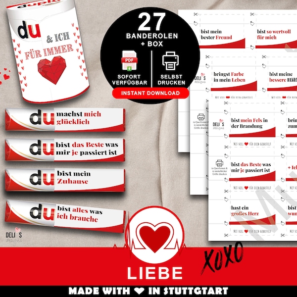 Duplo Banderolen Liebe, romantisches Geschenk Valentinstag, DIY Geschenkidee Frau, Jahrestag Mann, Hochzeitstag Partner, pdf zum ausdrucken