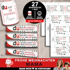 Duplo Christmas banners "Best Mom in the World" | PDF template for printing and DIY | Personal message for parents | Christmas tree | A006