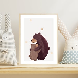 Poster Bärchen, Mama Bär, Aquarell Wanddeko Babyzimmer, Geschenkidee Geburt Tier, Einschulung Geschenk Tierposter, pdf sofort drucken, A155