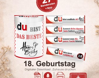 Duplo Banderolen 18. Geburtstag, Idee Geburtstagsgeschenk 18, Kleinigkeit Jugendliche basteln, liebe Botschaft Volljährigkeit, DIY pdf, A053