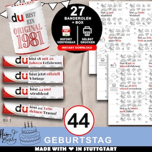 Duplo Banderolen, Geschenk 44. Geburtstag, Jahrgang 1981, Geburtstagsgeschenk Mann, Mitbringsel Frau, DIY Geschenkidee, 44 Jahre Feier, A211