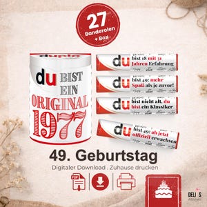 Duplo Banderolen, Geschenk 49. Geburtstag, Jahrgang 1977, Geburtstagsgeschenk Mann, Mitbringsel Frau, DIY Geschenkidee, 49 Jahre Feier, A206
