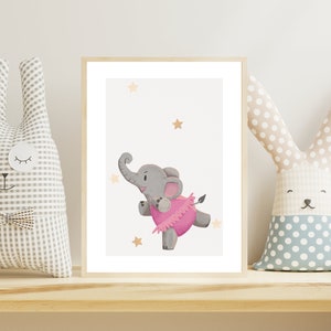 Poster Elefant im Tütü, Aquarell Wanddeko Babyzimmer, Geschenkidee Geburt Safari, Einschulung Geschenk Tier, sanfte Töne, pdf drucken, A156