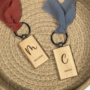 Llavero marcasitios de madera con inicial y nombre