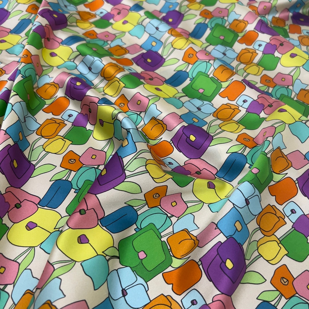 Pure Silk Fabric, Italian Luxury Silk Fabric , Floral Silk Fabric