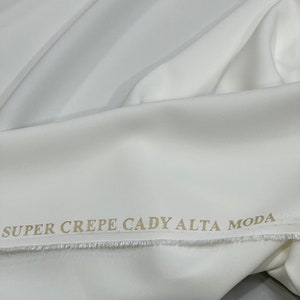 Italian double crepe cady viscose premium high quality fabric/ Designer white colour/ Alta moda luxury textile natural fabric by the yard