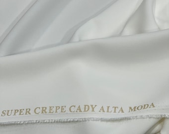 Italian double crepe cady viscose premium high quality fabric/ Designer white colour/ Alta moda luxury textile natural fabric by the yard