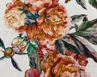 Italian pure linen high quality premium fabric/  Designer linen floral print/ Alta moda luxury textile natural fabric by the yard