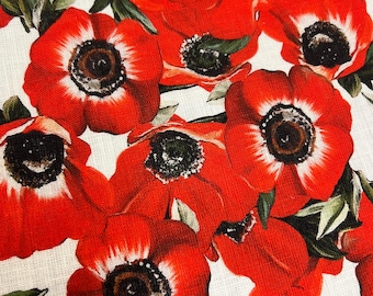 Pure linen high quality premium Italian fabric/ Designer linen floral print/ Alta moda luxury textile natural fabric by the yard