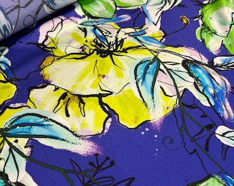 Premium Italiaanse stof van pure zijden charmeuse van topkwaliteit / Designer bloemenprint / Luxe textiel, natuurlijke modestof per meter