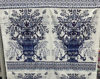 Popelín de algodón de alta calidad, tejido italiano premium/ Estampado mayólica de diseño/ Panel de 1,5 m/ Tejido natural de lujo de alta costura