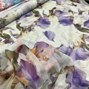 Italian pure silk chiffon premium high quality fabric/ Designer floral print/ Alta moda luxury textile natural fabric by the yard