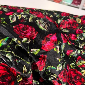 Italian pure silk velvet high quality premium fabric/ Designer floral print/ Alta moda luxury textile natural fabric by the yard