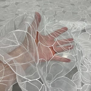 Italian pure silk organza embroidered high quality premium fabric/ Designer floral print/ Alta moda wedding luxury textile bridal fabric