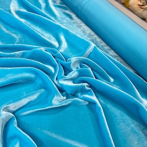 Italian pure silk velvet high quality premium fabric/ Designer turquoise color/ Alta moda luxury natural textile fabric by the yard