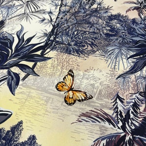 Hoogwaardige, pure zijden charmeuse, premium Italiaanse moerbeistof / Designer vlinderprint / Luxe textiel van topkwaliteit, natuurlijke stof