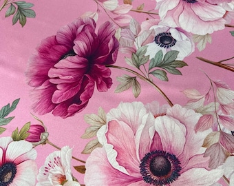 Pure silk charmeuse high quality premium italian fabric/ Designer floral print/ Alta moda luxury textile natural fabric by the yard