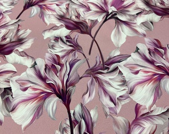 Pure silk twill high quality premium Italian fabric/ Designer floral print/ Alta moda luxury textile natural fabric by the yard