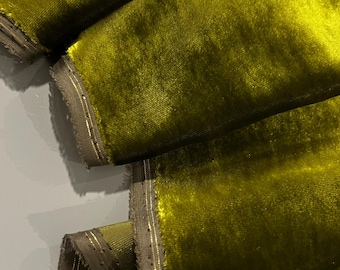 Italian pure silk velvet premium high quality fabric/ Exclusive green olive colour/ Alta moda luxury natural without stretch fabric