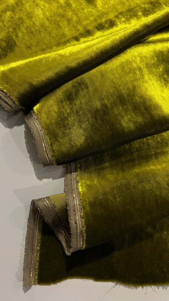 Italian pure silk velvet premium high quality fabric/ Exclusive green olive colour/ Alta moda luxury natural without stretch fabric