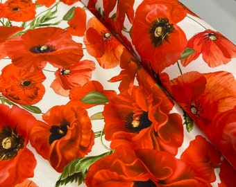 Popelina de algodón de alta calidad, tejido italiano premium / Estampado floral de diseño / Tejido de lujo de alta moda, tela natural por metro