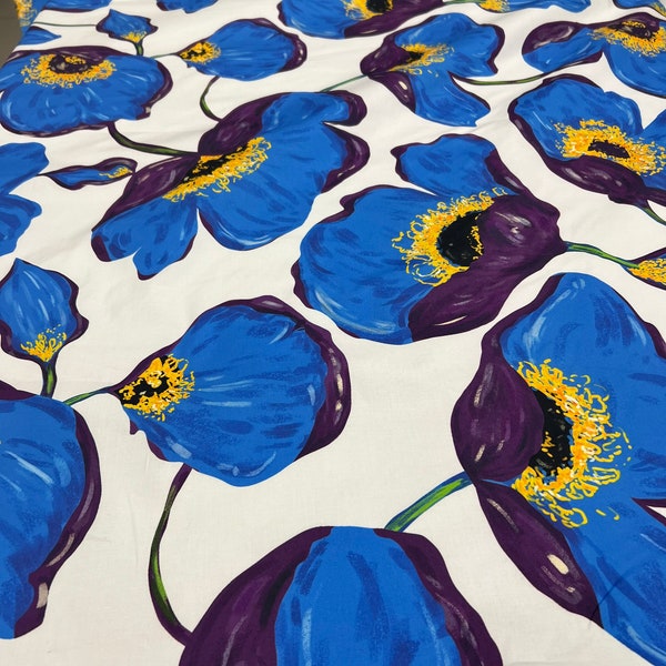 Italian cotton high quality premium designer fabric/ Exclusive floral poppies fabric/ Alta moda luxury with stretch fabric