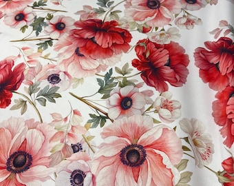 Pure silk charmeuse premium high quality mulberry Italian fabric/ Designer floral print/ Alta moda luxury textile natural fabric by the yard