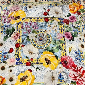 Italian crepe pure silk high quality premium fabric/ Designer floral print panel fabric 135 cm/ Alta moda luxury textile natural fabric