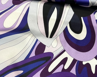 Italian pure silk charmeuse high quality premium fabric/ Designer geometric floral print/ Alta moda luxury textile fabric by the yard