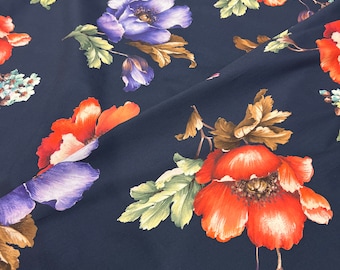 Popelín de algodón de alta calidad, tejido italiano premium / Estampado floral de diseño / Tejido textil italiano natural de lujo de alta moda por metro
