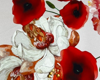 Italian pure silk charmeuse high quality mulberry fabric/ Designer floral print/ Alta moda luxury textile natural fabric by the yard