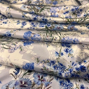 Italian pure silk charmeuse high quality luxury fabric/ Exclusive designer floral print/ Alta moda premium natural with stretch fabric