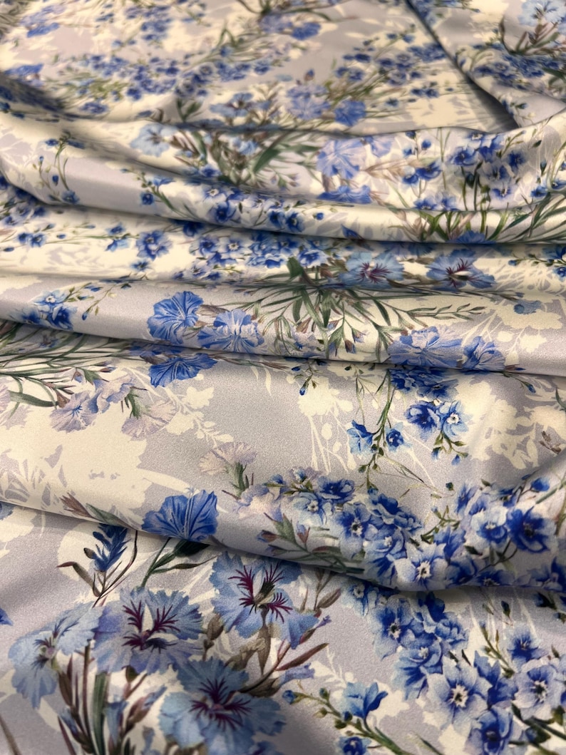 Italian pure silk charmeuse high quality luxury fabric/ Exclusive designer floral print/ Alta moda premium natural with stretch fabric