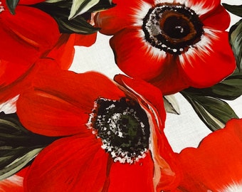Italian cotton poplin high quality premium fabric/ Designer floral anemones print/Alta moda luxury natural textile fabric by the yard