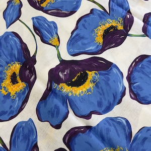 Tissu italien en pur lin de qualité supérieure / Imprimé coquelicots floraux de créateur / Tissu naturel de luxe Alta Moda au mètre