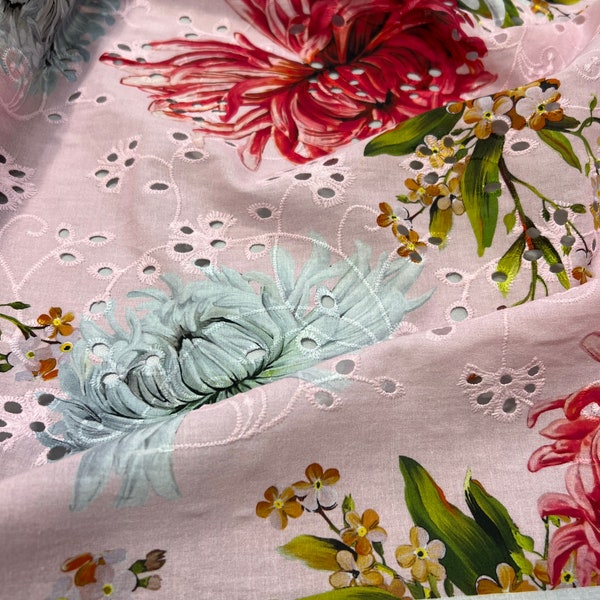 Italian high quality premium designer embroidered cotton fabric/ Exclusive luxury fabric/ Alta moda sangallo fabric