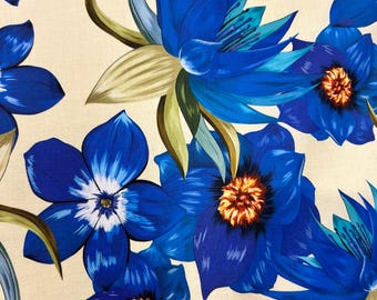 Popelín de algodón de alta calidad, tejido italiano premium / Estampado floral de diseño / Tejido textil natural de lujo de alta moda por metro