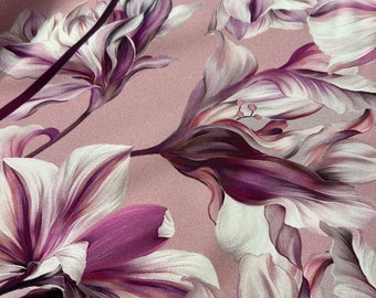 Pure silk twill high quality premium Italian fabric/ Designer floral print/ Alta moda luxury textile natural fabric by the yard