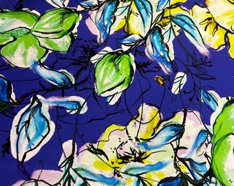 Pure zijden charmeuse premium hoge kwaliteit moerbeistof / Italiaanse designer bloemenprint / Alta moda luxe textiel modestof per meter
