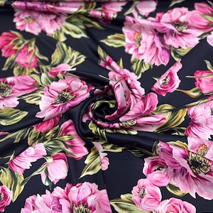 Italian pure silk charmeuse high quality mulberry fabric/ Designer floral print/ Alta moda luxury textile natural fabric without stretch