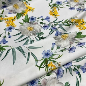 Italian cotton poplin high quality premium fabric/ Designer floral print/ Alta moda luxury textile natural fabric by the yard