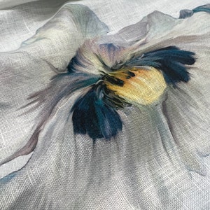 Italian pure linen high quality premium fabric/ Designer floral print/ Alta moda luxury textile natural fabric by the yard